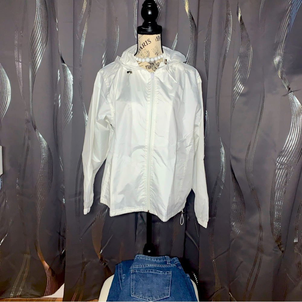 Vintage NWT Tally Ho Outerwear White Windbreaker With Hood Size PXL